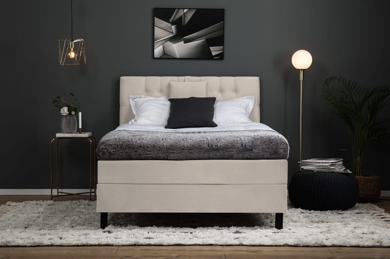 Lucky Komplett Sengepakke 120x200 Polyeter Diamant Sengegavl - Nakkepute Liten Beige - Møbler - Senger - Enkeltsenger
