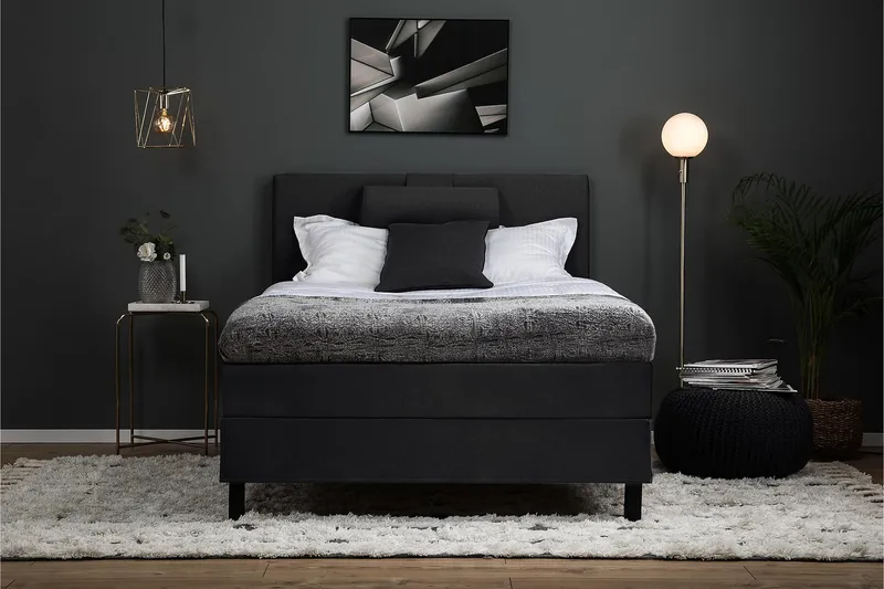 Lucky Komplett Sengepakke 120x200 Polyeter Glatt Sengegavl - Nakkepute Stor Svart/Grå - Møbler - Senger - Enkeltsenger