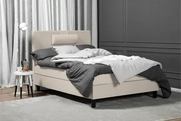 Lucky Komplett Sengepakke 120x200 Polyeter Glatt Sengegavl - Nakkepute Stor Beige - Møbler - Senger - Enkeltsenger