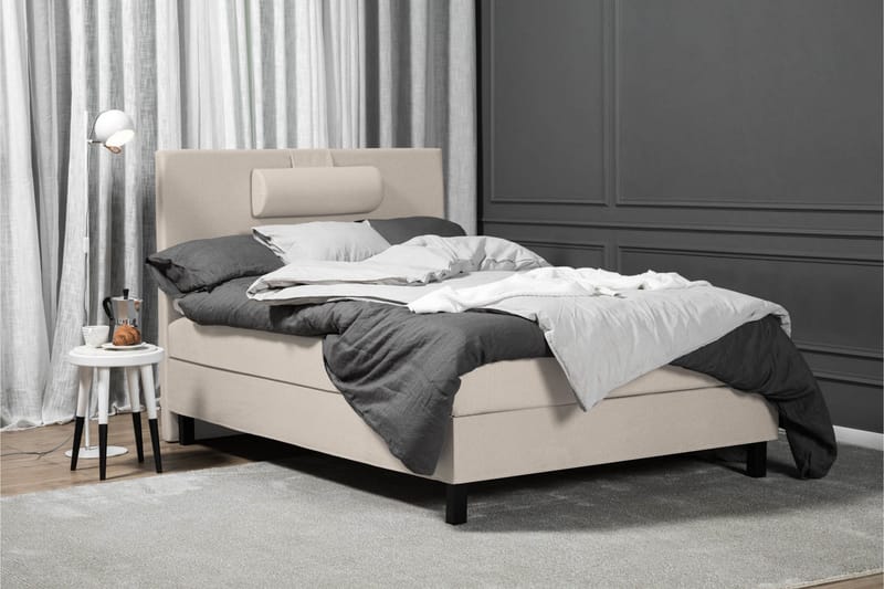 Lucky Komplett Sengepakke 120x200 Polyeter Glatt Sengegavl - Nakkepute Stor Beige - Møbler - Senger - Enkeltsenger