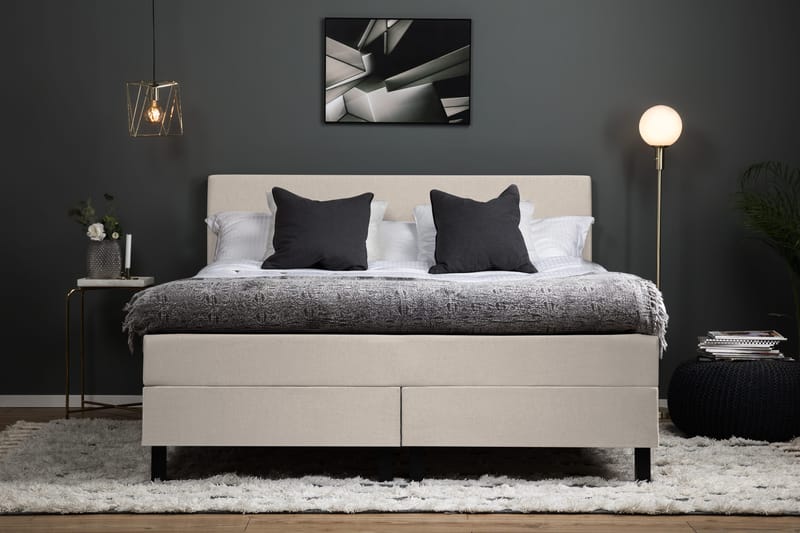 Lucky Komplett Sengepakke 160x200 Lateks Glatt Sengegavl - Beige - Møbler - Senger - Kontinentalsenger