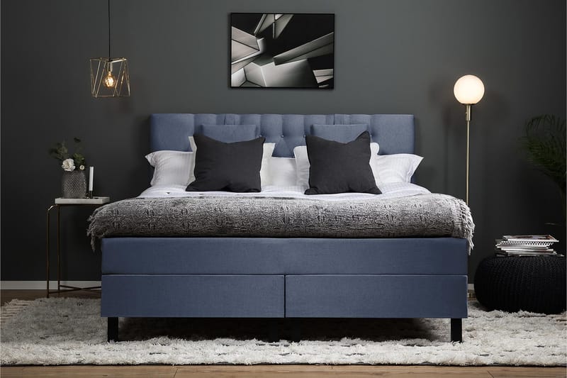 Lucky Komplett Sengepakke 160x200 Memory Diamant Sengegavl - Nakkepute Liten Mørkeblå - Møbler - Senger - Kontinentalsenger