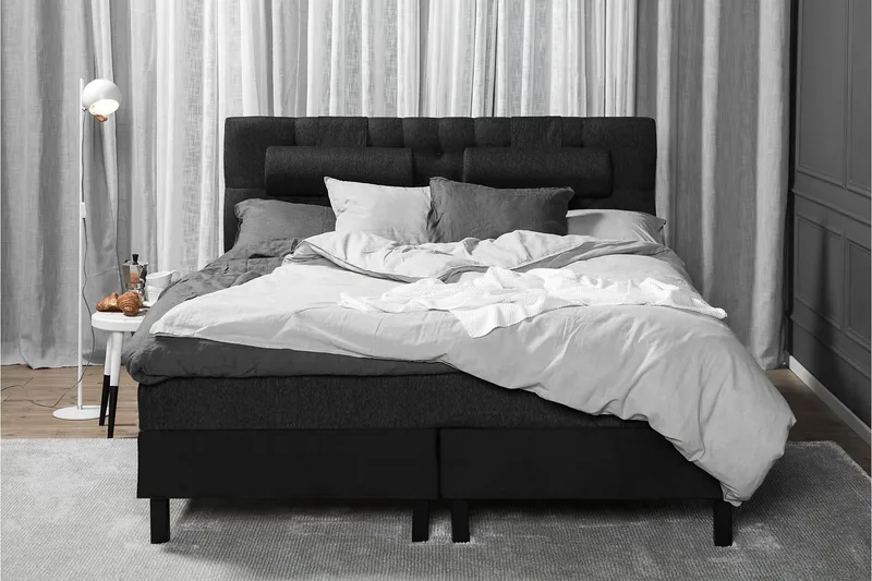 Lucky Komplett Sengepakke 180x200 Lateks Diamant Sengegavl - Svart/Grå/PU - Møbler - Senger - Kontinentalsenger