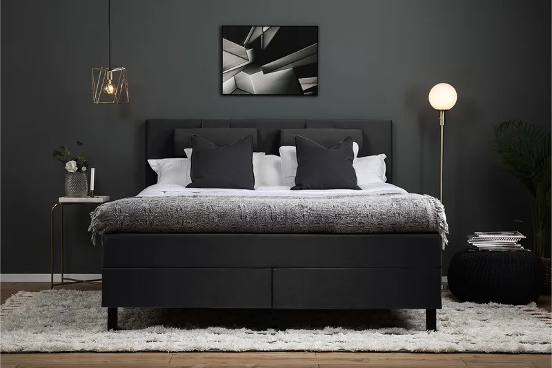 Lucky Komplett Sengepakke 180x200 Memory Glatt Sengegavl - Nakkepute Stor Svart/Grå - Møbler - Senger - Kontinentalsenger