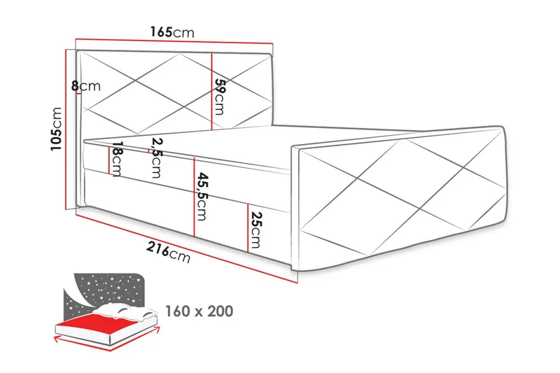 Milano Kontinentalseng 160x200 cm med Sengegavl - Lysegrå - Møbler - Senger - Kontinentalsenger