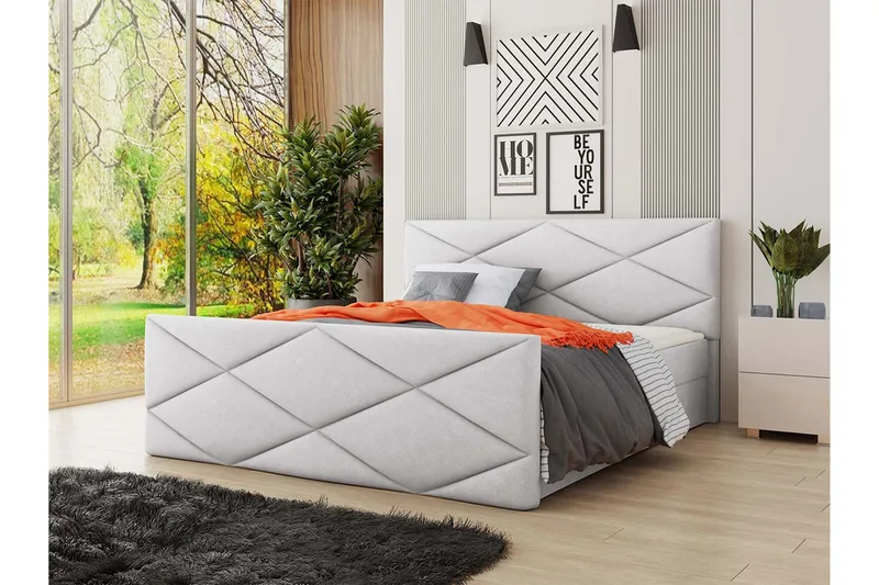 Milano Kontinentalseng 160x200 cm med Sengegavl - Lysegrå - Møbler - Senger - Kontinentalsenger