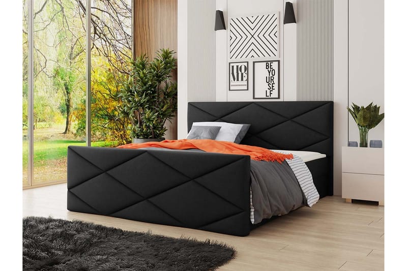 Milano Kontinentalseng 160x200 cm med Sengegavl - Svart - Møbler - Senger - Kontinentalsenger