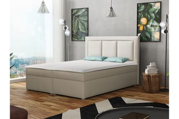 Moden Sengepakke – Kontinentalseng 140x215 cm i Stoff med Oppbevaring, Sengegavl + Overmadrass med Hardhetsgrad Myk - Beige - Møbler - Senger - Kontinentalsenger