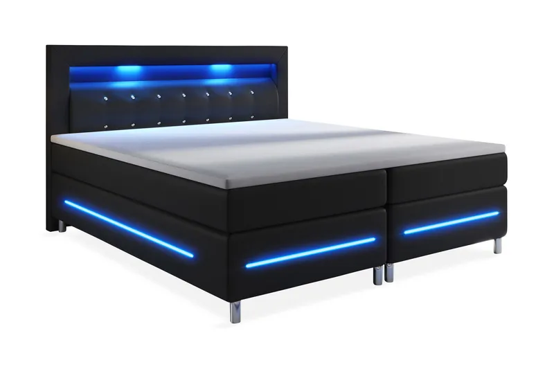 Modena Luksus Komplett Sengpakke Kontinental LED-belysning 180x200 cm, Svart