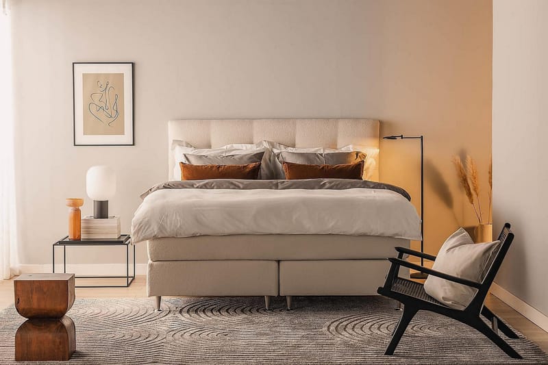 Oslo Lyx Komplett Sengpakke Boucle Knappegavl 160x200 cm - Beige - Møbler - Senger - Kontinentalsenger