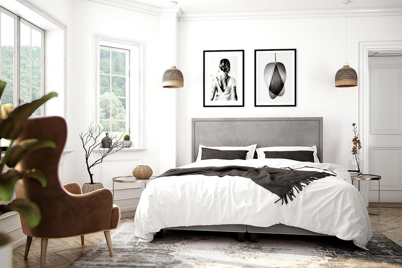 Romance Luxury Velvet Sengepakke 210x210 - Lysegrå - Møbler - Senger - Kontinentalsenger
