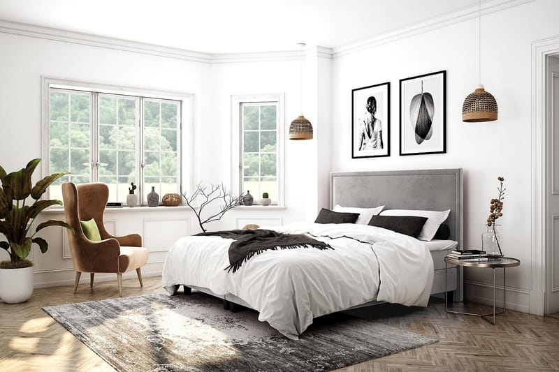 Romance Luxury Velvet Sengepakke 210x210 - Lysegrå - Møbler - Senger - Kontinentalsenger
