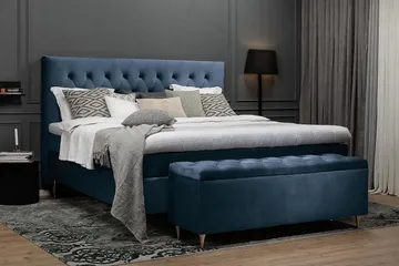 Royal Velvet Komplett Sengepakke 160x200 cm - Mørkeblå Fløyel/Høye Sølvben - Møbler - Senger - Kontinentalsenger