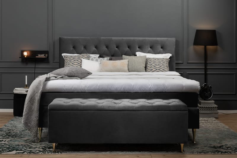 Royal Velvet Komplett Sengepakke 160x200 cm - Mørkegrå Fløyel/Lave Rosében - Møbler - Senger - Kontinentalsenger