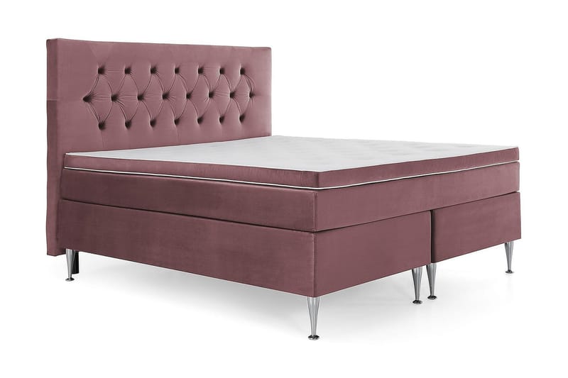 Royal Velvet Komplett Sengepakke 160x200 cm - Rosa Fløyel/Høye Sølvben - Møbler - Senger - Kontinentalsenger