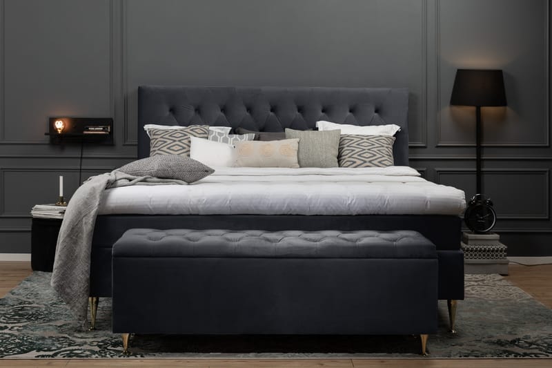 Royal Velvet Komplett Sengepakke 160x200 cm - Svart Fløyel/Lave Rosében - Møbler - Senger - Kontinentalsenger
