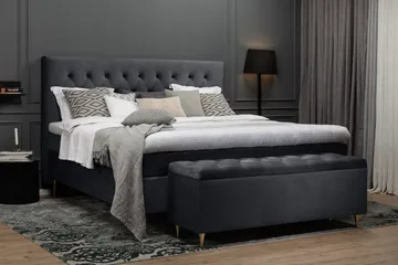 Royal Velvet Komplett Sengepakke 160x200 cm - Svart Fløyel/Lave Rosében - Møbler - Senger - Kontinentalsenger