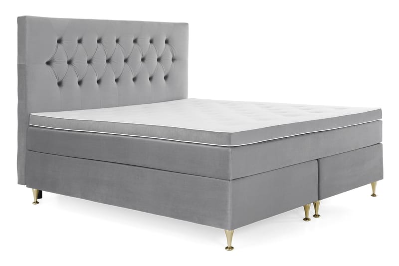 Royal Velvet Komplett Sengepakke 180x200 cm - Lysegrå Fløyel/Lave Gullben - Møbler - Senger - Kontinentalsenger