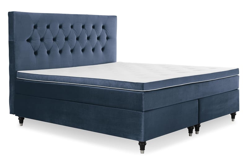 Royal Velvet Komplett Sengepakke 180x200 cm - Mørkeblå Fløyel/Dreide Ben - Møbler - Senger - Kontinentalsenger