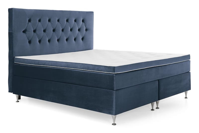 Royal Velvet Komplett Sengepakke 180x200 cm - Mørkeblå Fløyel/Lave Sølvben - Møbler - Senger - Kontinentalsenger