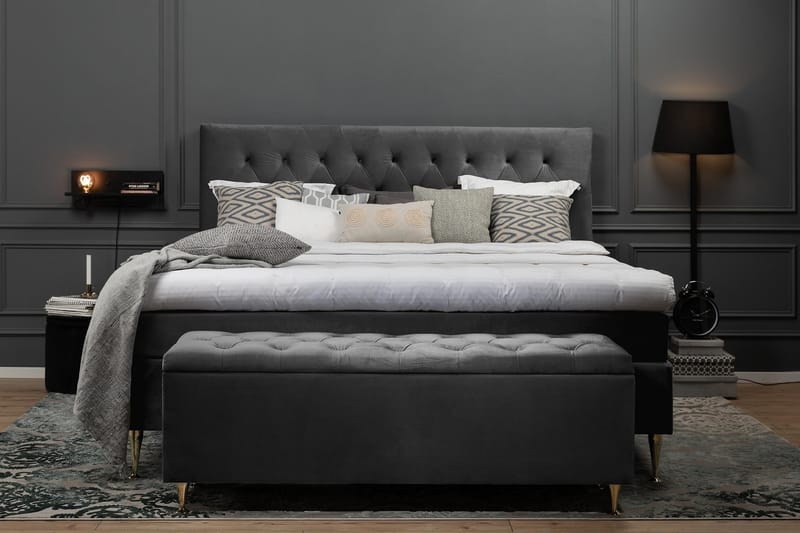 Royal Velvet Komplett Sengepakke 180x200 cm - Mørkegrå Fløyel/Lave Sølvben - Møbler - Senger - Kontinentalsenger