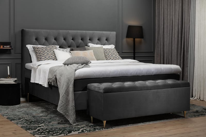Royal Velvet Komplett Sengepakke 180x200 cm - Mørkegrå Fløyel/Lave Sølvben - Møbler - Senger - Kontinentalsenger