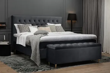 Royal Velvet Komplett Sengepakke 180x200 cm - Svart Fløyel/Dreide Ben - Møbler - Senger - Kontinentalsenger
