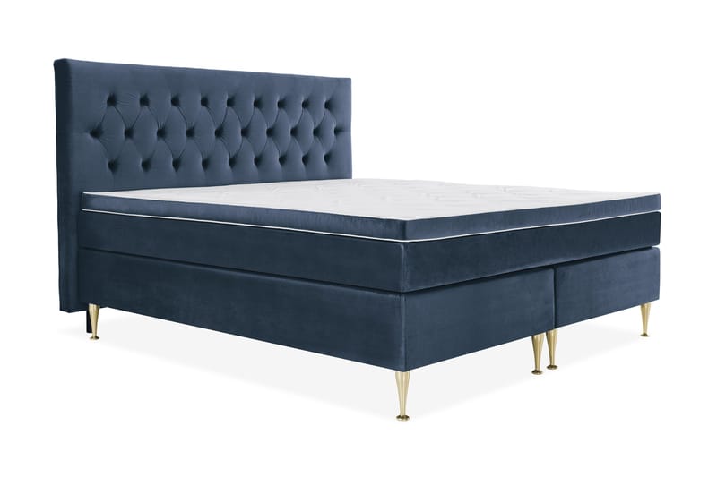 Royal Velvet Komplett Sengepakke 210x210 cm - Mørkeblå Fløyel/Høye Gullben - Møbler - Senger - Kontinentalsenger