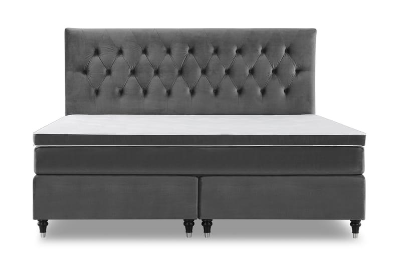Royal Velvet Komplett Sengepakke 210x210 cm - Mørkegrå Fløyel/Dreide Ben - Møbler - Senger - Kontinentalsenger