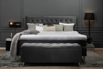Royal Velvet Komplett Sengepakke 210x210 cm - Mørkegrå Fløyel/Høye Gullben - Møbler - Senger - Kontinentalsenger