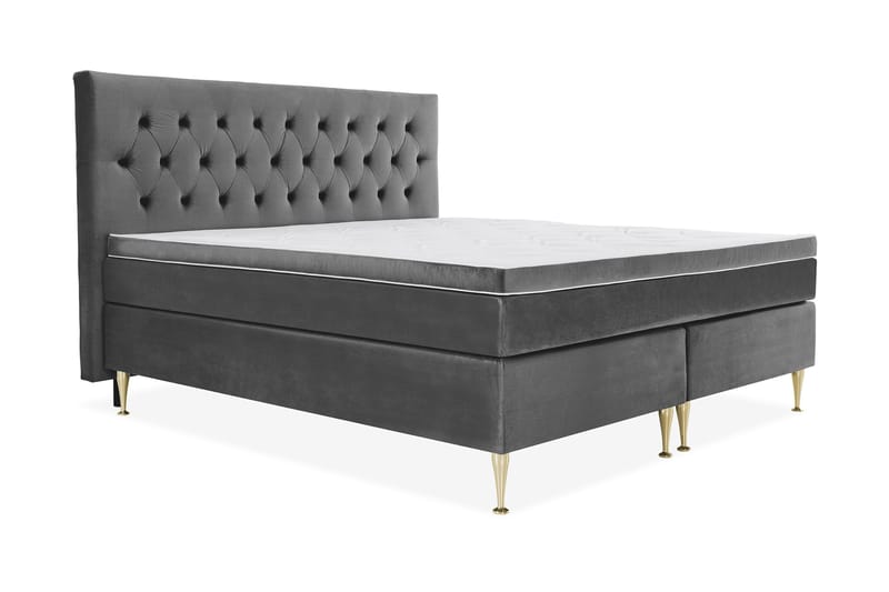 Royal Velvet Komplett Sengepakke 210x210 cm - Mørkegrå Fløyel/Høye Gullben - Møbler - Senger - Kontinentalsenger