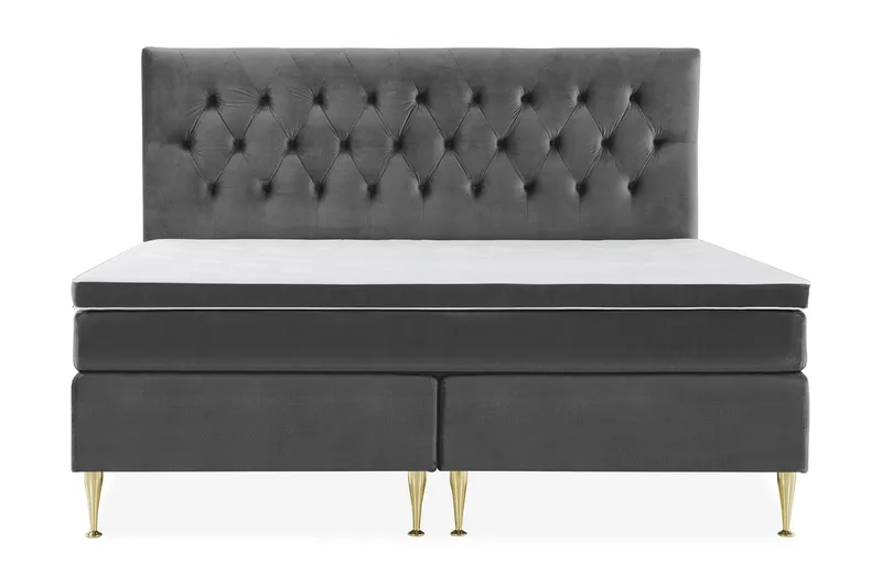 Royal Velvet Komplett Sengepakke 210x210 cm - Mørkegrå Fløyel/Høye Gullben - Møbler - Senger - Kontinentalsenger
