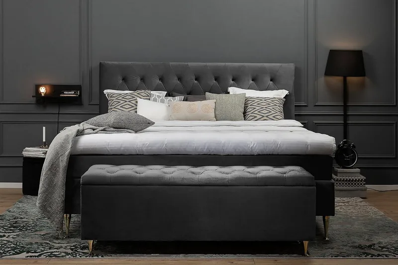 Royal Velvet Komplett Sengpakke Kontinentalseng 180x200 cm - Mørkgrå / Fløyel - Møbler - Senger - Kontinentalsenger