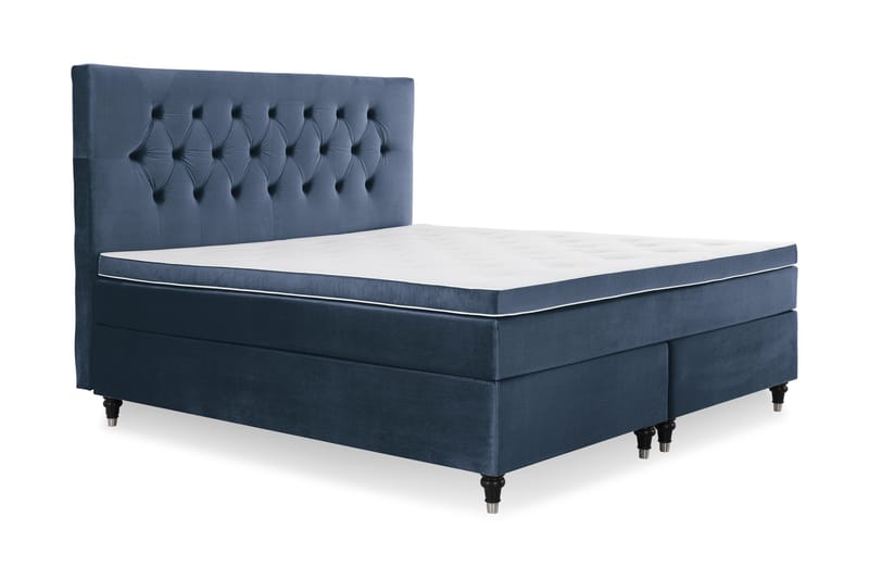 Royal Velvet Kontinentalseng 160x200 cm - Mørkeblå Fløyel/Dreide Ben - Møbler - Senger - Kontinentalsenger