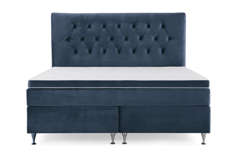 Royal Velvet Kontinentalseng 160x200 cm, Mørkeblå Fløyel/Lave Sølvben