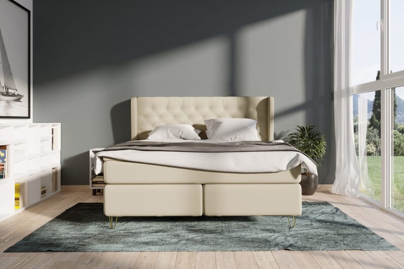 Select No 4 Komplett Sengepakke 180x200 Fast - Beige/V-formede Metallben - Møbler - Senger - Kontinentalsenger