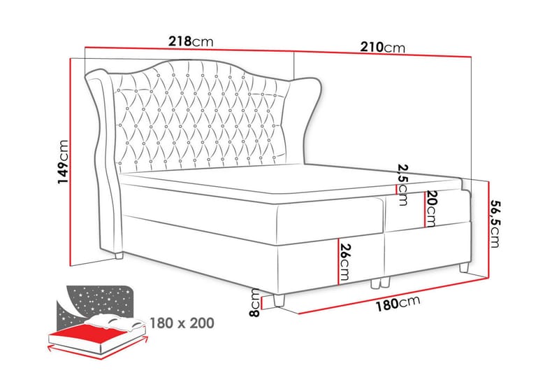Sengepakke – Kontinentalseng 180x200 cm med Sengegavl + Overmadrass med Fasthetsgrad Medium - Svart - Møbler - Senger - Kontinentalsenger