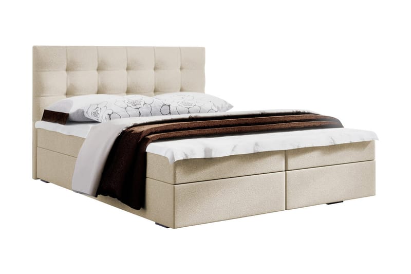 Sengepakke Fado 160x200 Rutemønstret Gavl - Hvit - Komplett sengepakke - Kontinentalsenger