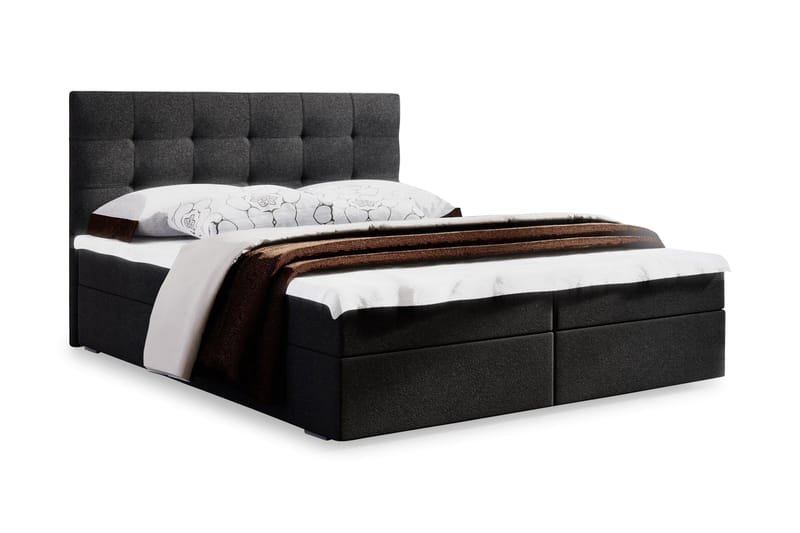 Sengepakke Fado 160x200 Rutemønstret Gavl - Mørkgrå - Kontinentalsenger - Komplett sengepakke