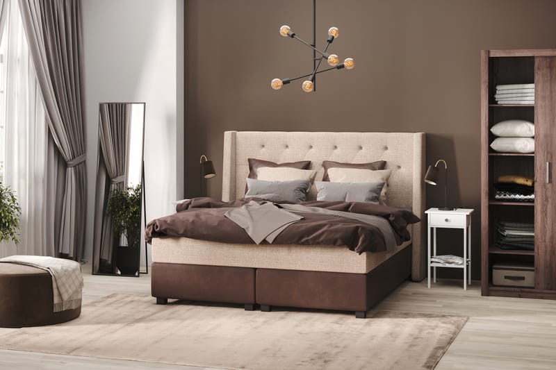 Sengepakke Havanna 210x210 med To Brune To Beige Puter - (+Flere valg) Beige/Brun - Møbler - Senger - Kontinentalsenger