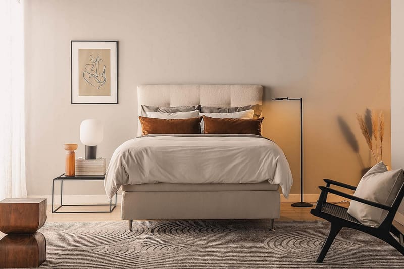 Sengepakke Kakichi Boucle 120x200 Knappet gavl - Lysebeige - Møbler - Senger - Kontinentalsenger