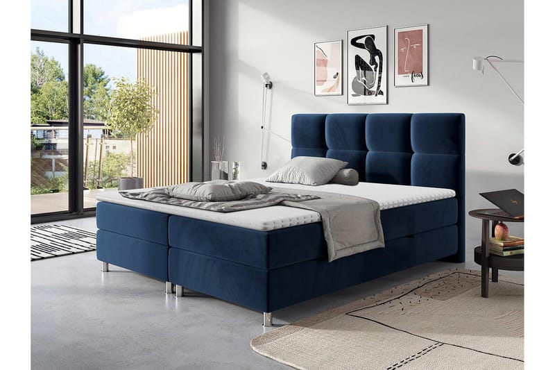 Sengepakke Riells 140x200 cm - Blå - Kontinentalsenger - Dobbeltsenger - Komplett sengepakke