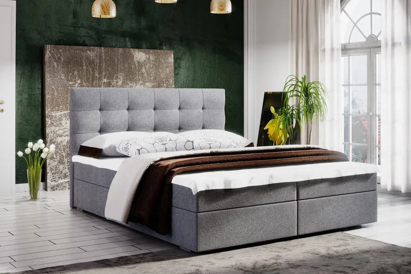 Stephanie Sengepakke 180x200 Rutemønstret Gavl - Grå - Møbler - Senger - Kontinentalsenger