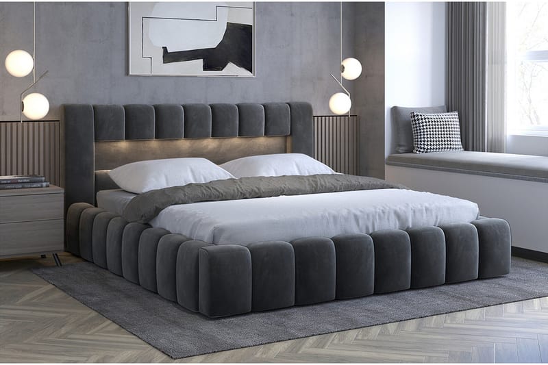 Lamica Sengeramme med Oppbevaring 140x200 cm - Mørkegrå - Møbler - Senger - Sengeramme & sengestamme