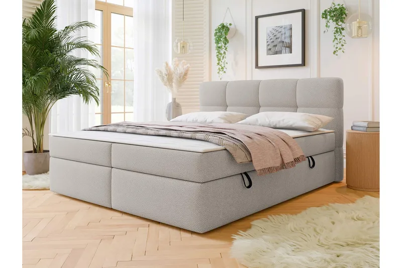 Leckersbo Komplett Sengeløsning Kontinentalseng med oppbevaring 140x200 cm - Beige - Møbler - Senger - Kontinentalsenger