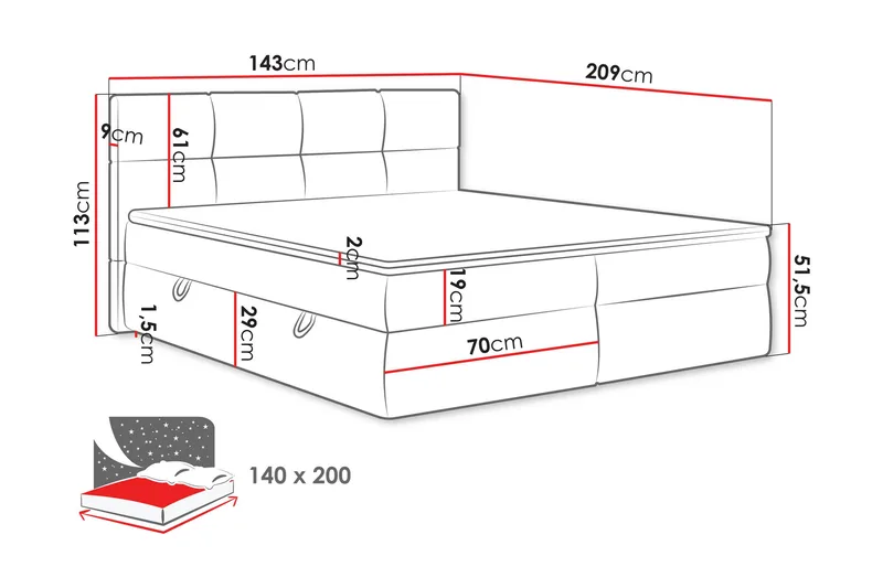 Leckersbo Komplett Sengeløsning Kontinentalseng med oppbevaring 140x200 cm - Beige - Møbler - Senger - Kontinentalsenger