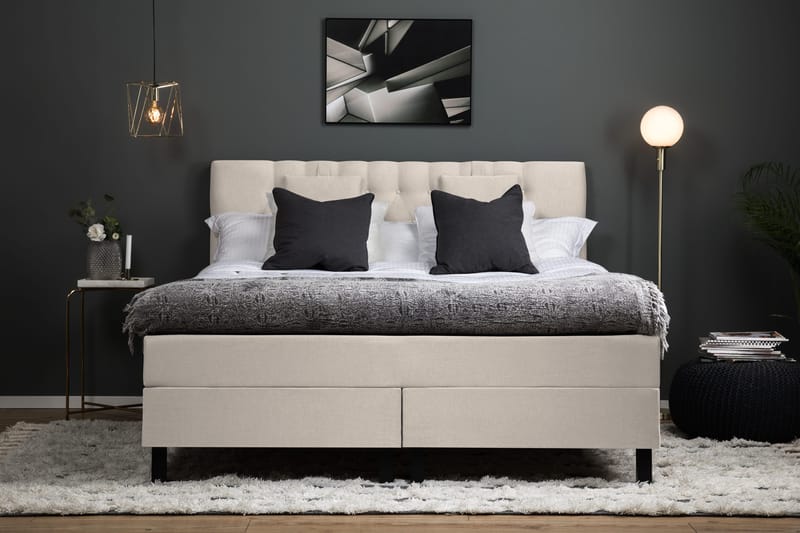 Lucky Komplett Sengepakke 160x200 Memory Diamant Sengegavl - Nakkepute Liten Beige - Møbler - Senger - Kontinentalsenger