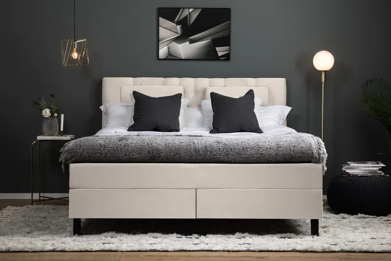 Lucky Komplett Sengepakke 160x200 Polyeter Diamant Sengegavl - Nakkepute Stor Beige - Møbler - Senger - Kontinentalsenger