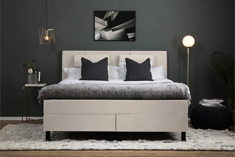 Lucky Komplett Sengepakke 180x200 Lateks Glatt Sengegavl - Nakkepute Liten Beige - Møbler - Senger - Kontinentalsenger