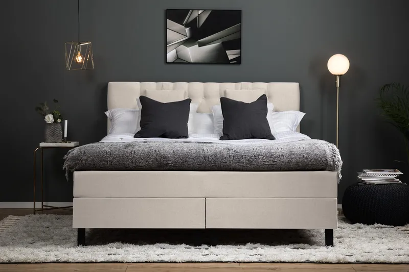 Lucky Komplett Sengepakke 180x200 Memory Diamant Sengegavl - Nakkepute Liten Beige - Møbler - Senger - Kontinentalsenger